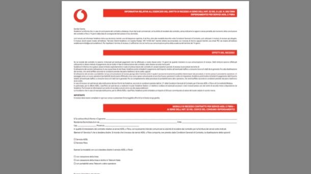 Disdetta Vodafone 14 giorni