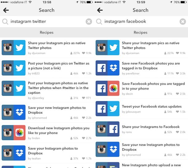 Screenshot di IFTTT
