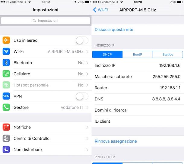 Screenshot che mostra come impostare DNS su iPhone