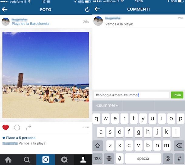 Screenshot di Instagram