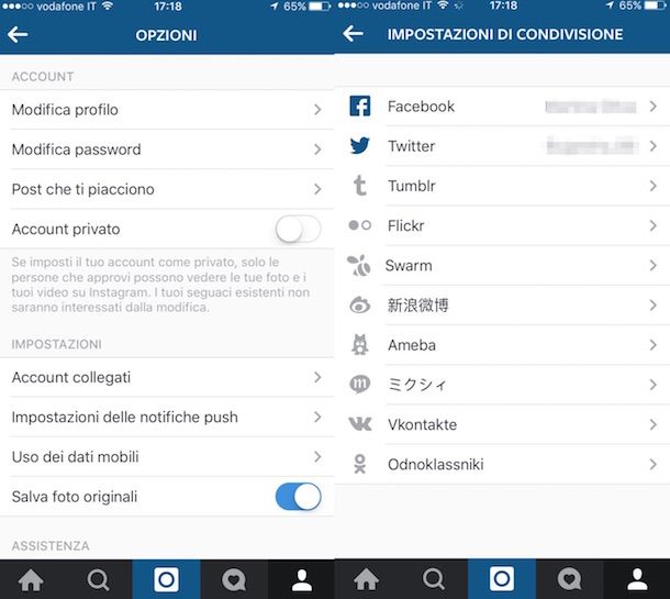 Screenshot di Instagram