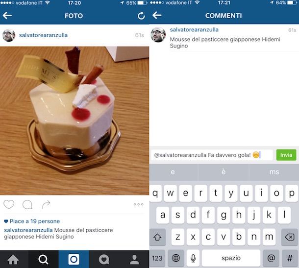 Screenshot di Instagram