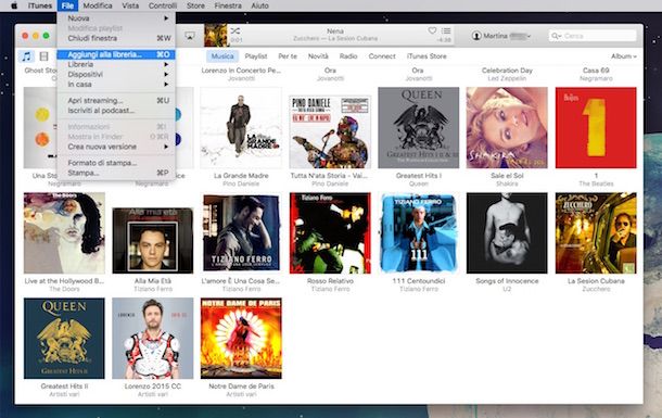 Screenshot di iTunes su Mac