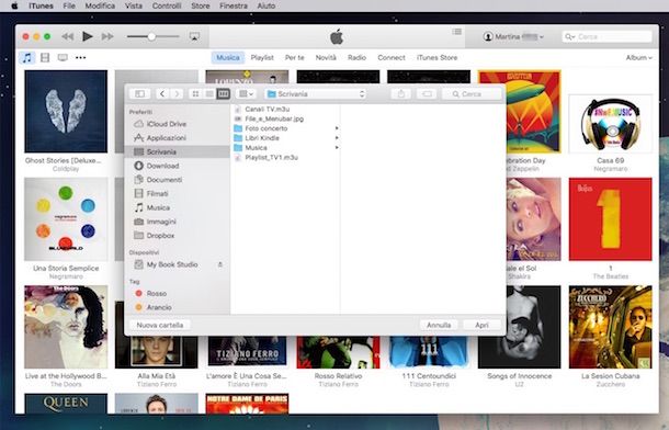 Screenshot di iTunes su Mac