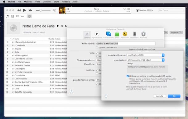 Screenshot di iTunes su Mac