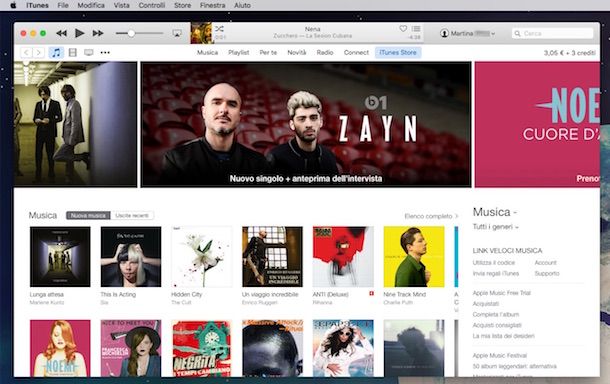 Screenshot di iTunes su Mac