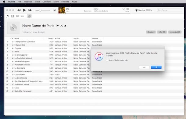 Screenshot di iTunes su Mac