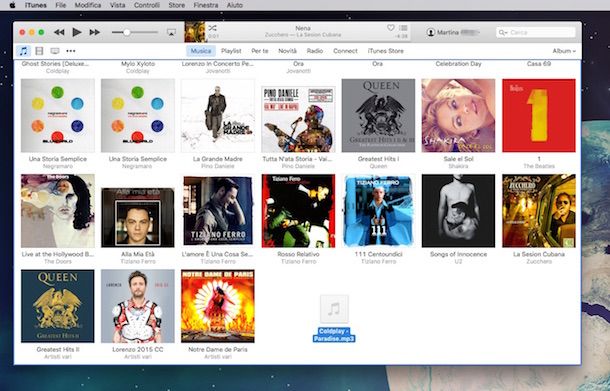 Screenshot di iTunes su Mac