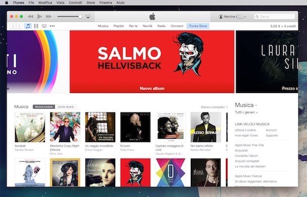 Screenshot di iTunes su Mac