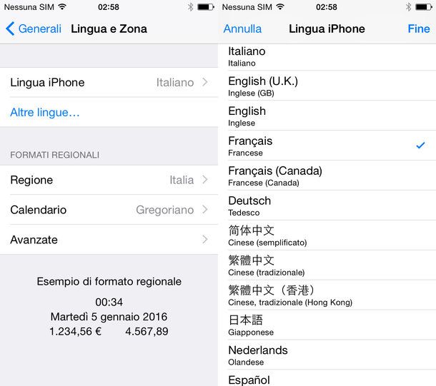 Come cambiare lingua iPhone