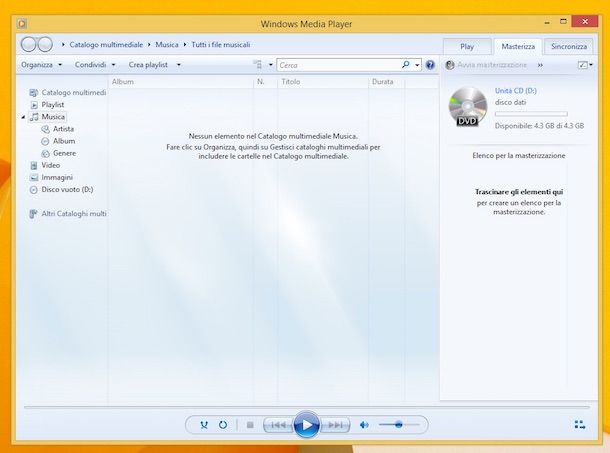 Screenshot che mostra come masterizzare CD su Windows 8