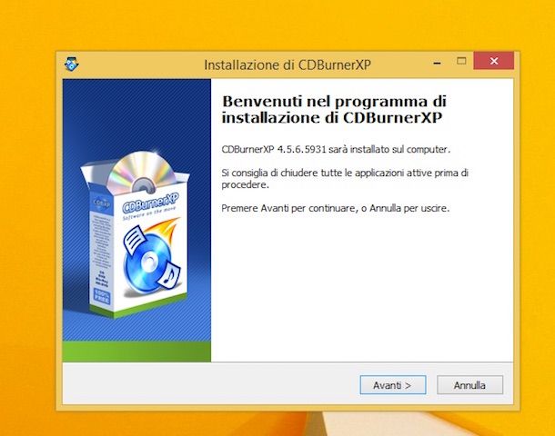 Screenshot che mostra come masterizzare CD su Windows 8