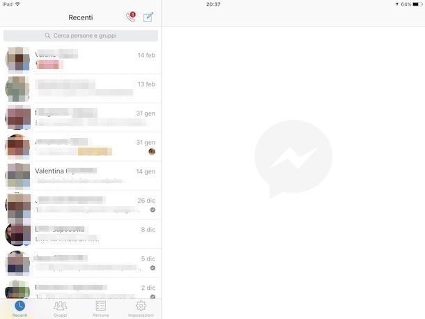 Screenshot di Messenger su iPad