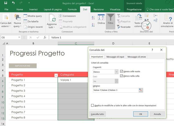 Come creare menu a tendina Excel