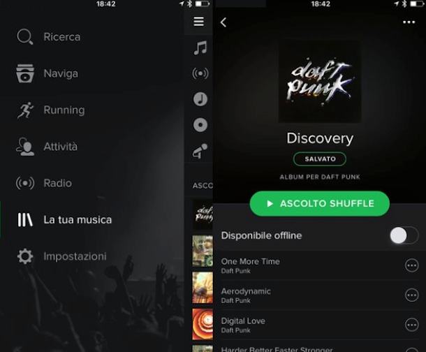 Screenshot di Spotify su iPod Touch
