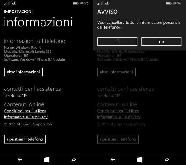 Come resettare Windows Phone