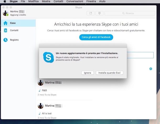Screenshot di Skype su Mac