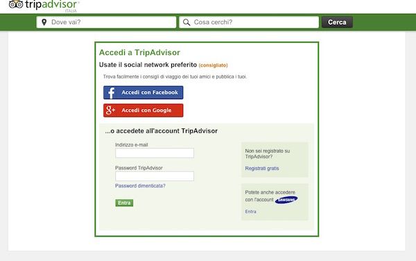 Screenshot di TripAdvisor