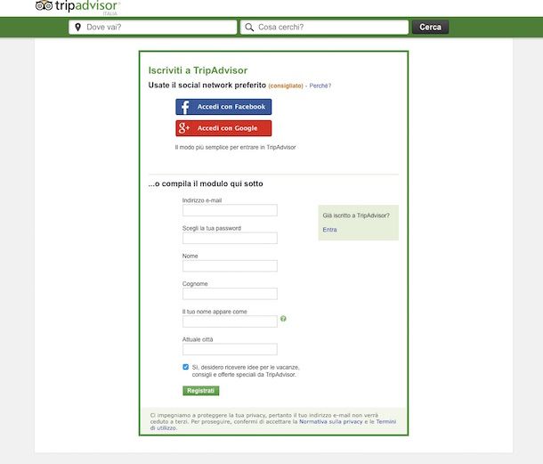 Screenshot di TripAdvisor