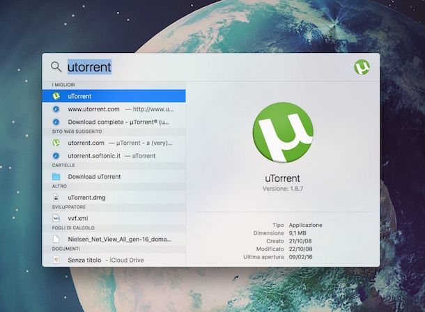 Screenshot di uTorrent su Mac