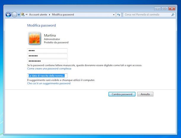 Come cambiare password su Windows 7