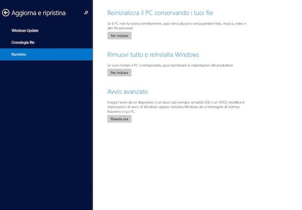 Screenshot che mostra come formattare Windows 8 senza CD