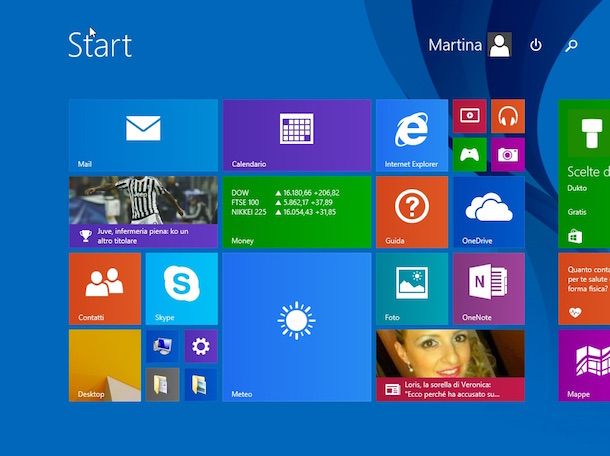 Screenshot della Start Screen di Windows 8