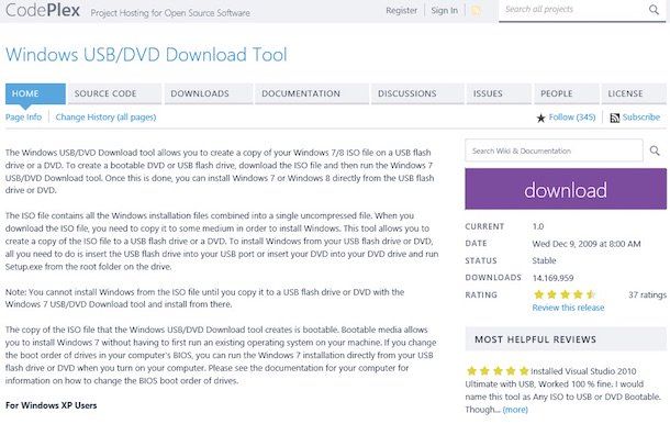 Screenshot di Windows 7 USB/DVD Download tool