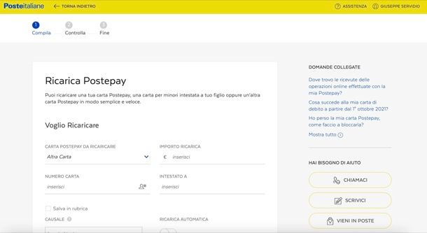 Ricaricare Postepay online