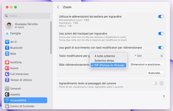 Zoomare area specifica dello schermo su Mac