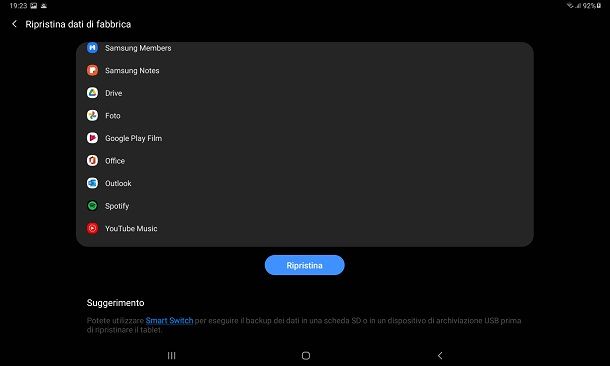 Come resettare tablet Samsung alle impostazioni di fabbrica