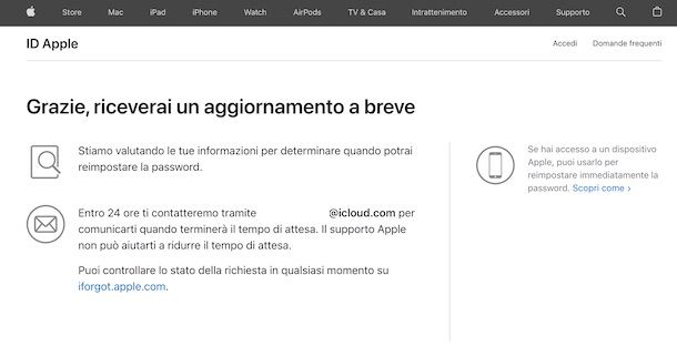 Recupero account iCloud da parte di Apple