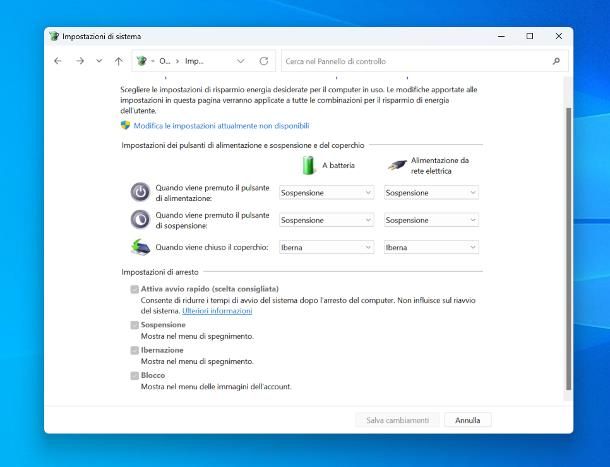 Come impostare ibernazione Windows 10