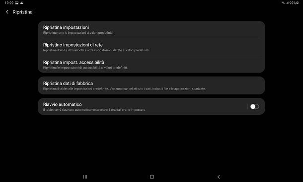 Come resettare tablet Samsung alle impostazioni di fabbrica