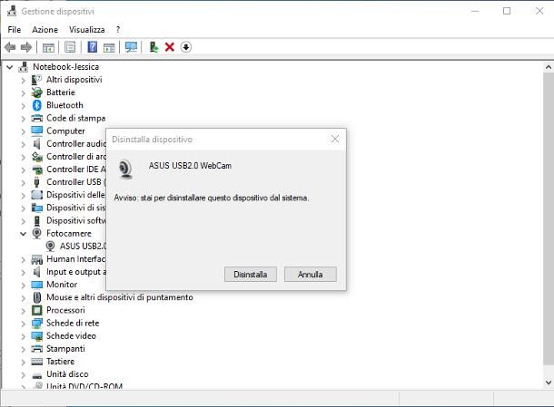 Come disinstallare driver webcam