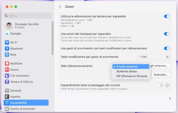 Zoomare intero schermo su Mac