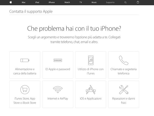 Screenshot sito Apple