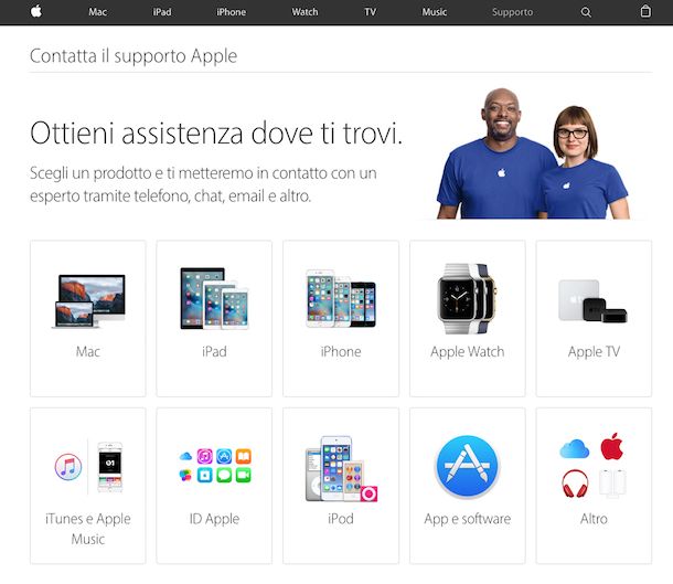 Screenshot assistenza Apple online