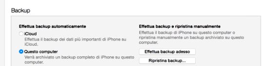 Screenshot che mostra come effettuare il backup su iPhone 4S