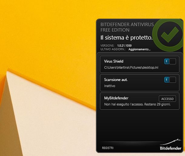 Screenshot di Bitdefender su Windows