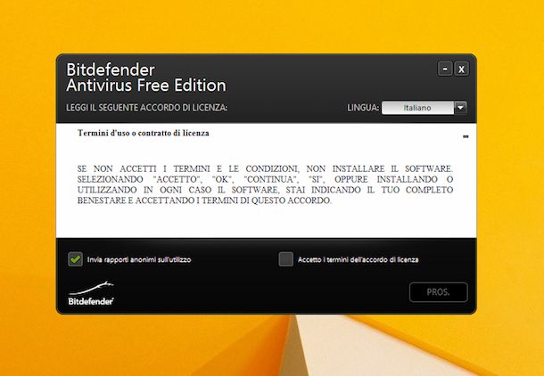 Screenshot di Bitdefender su Windows