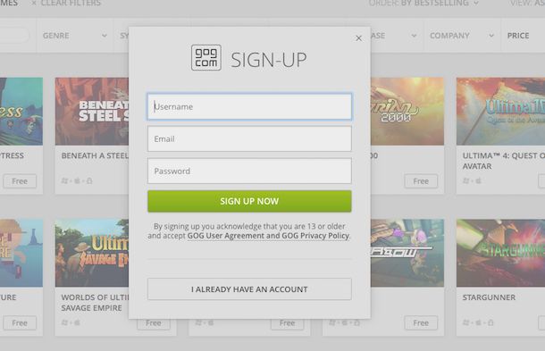 Screenshot di GOG