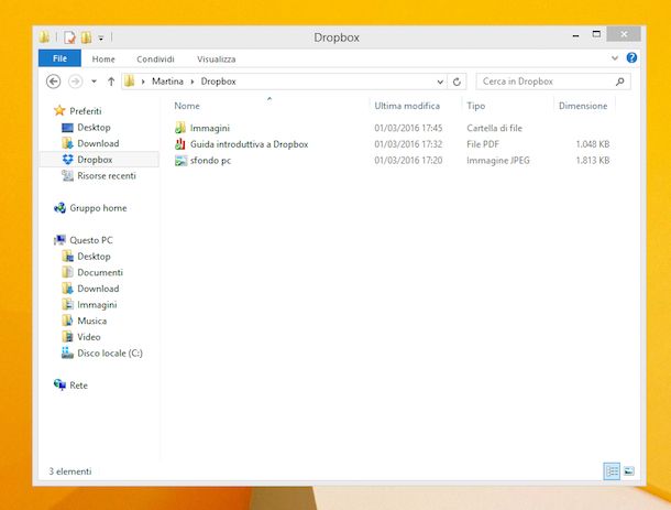Screenshot di Dropbox su Windows 8