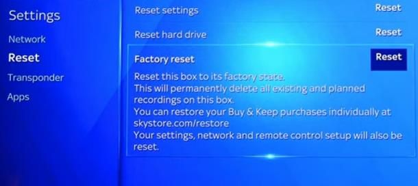 Come resettare decoder Sky Q