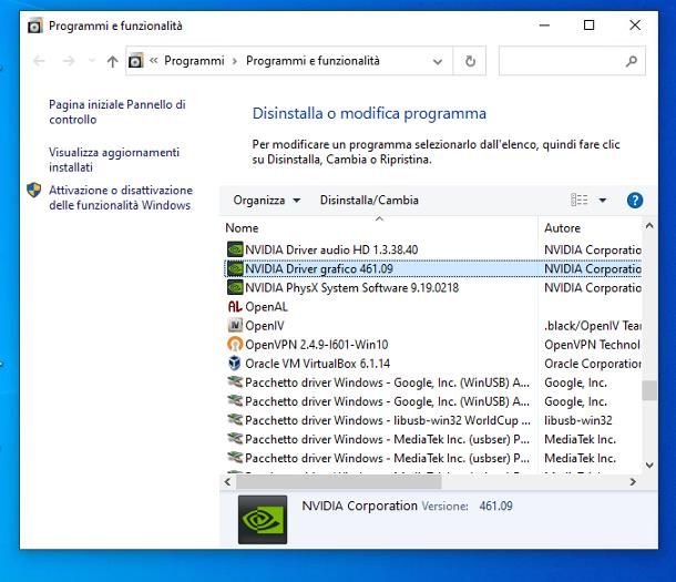 Come disinstallare driver scheda video NVIDIA