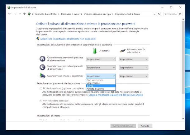 Screenshot che mostra come ibernare Windows 10