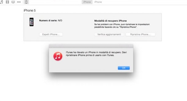Screenshot che mostra l'iPhone in modalità DFU