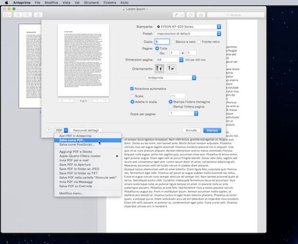 Screenshot che mostra come modificare JPG in PDF