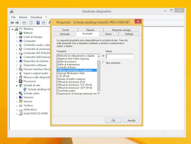 Screenshot che mostra come cambiare MAC address su Windows