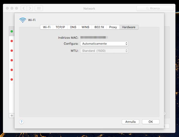 Screenshot che mostra come cambiare MAC address su OS X